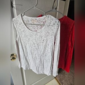 Women's White Lace Long Sleeve Tops 2 Pack